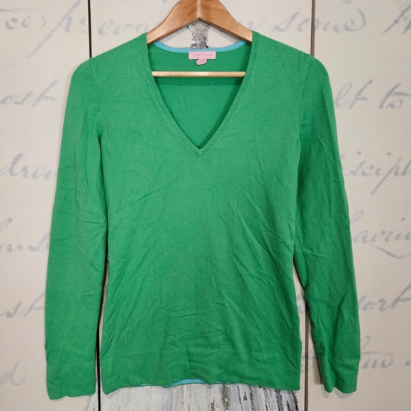 Lilly Pulitzer Womens Green V-Neck Long Sleeve Cotton Blend Sweater Size M - Picture 2 of 9